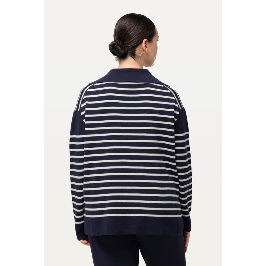 Ulla Popken Righe Collo alla Marinara Allacciatura Maniche Lunghe Pullover  