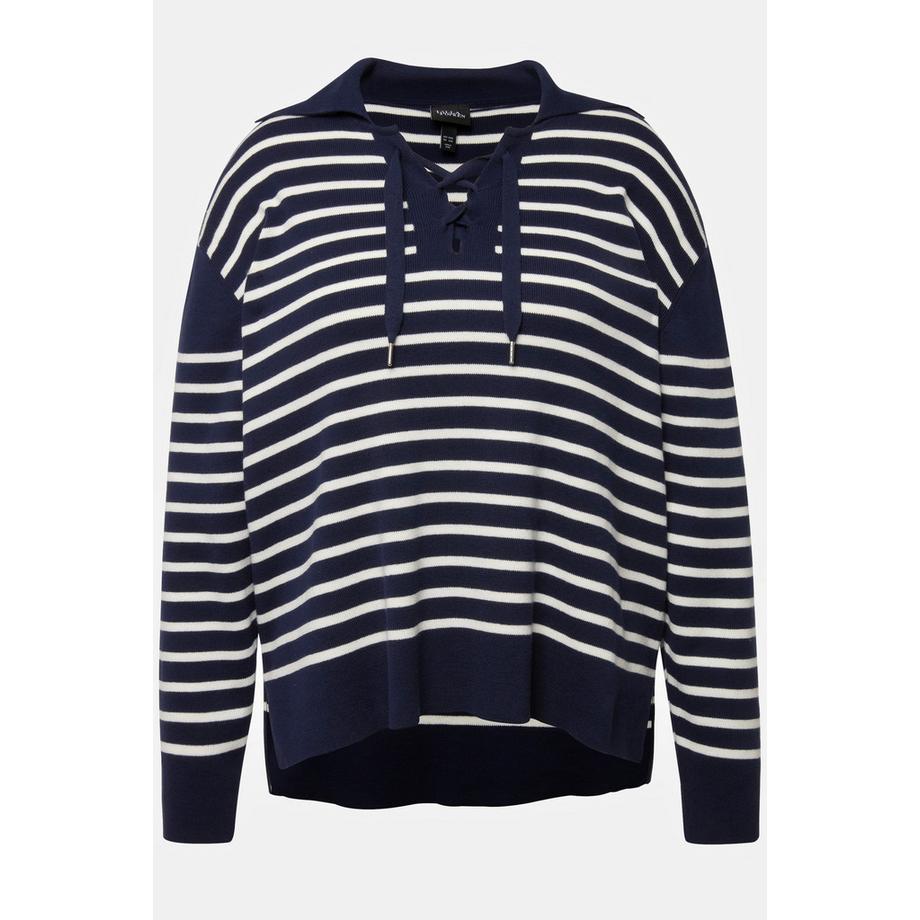 Ulla Popken Righe Collo alla Marinara Allacciatura Maniche Lunghe Pullover  