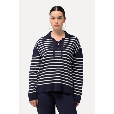 Ulla Popken  Pullover a righe con collo alla marinara, allacciatura e maniche lunghe 