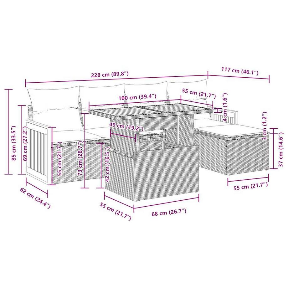VidaXL Ensemble de canapés de jardin rotin synthétique  