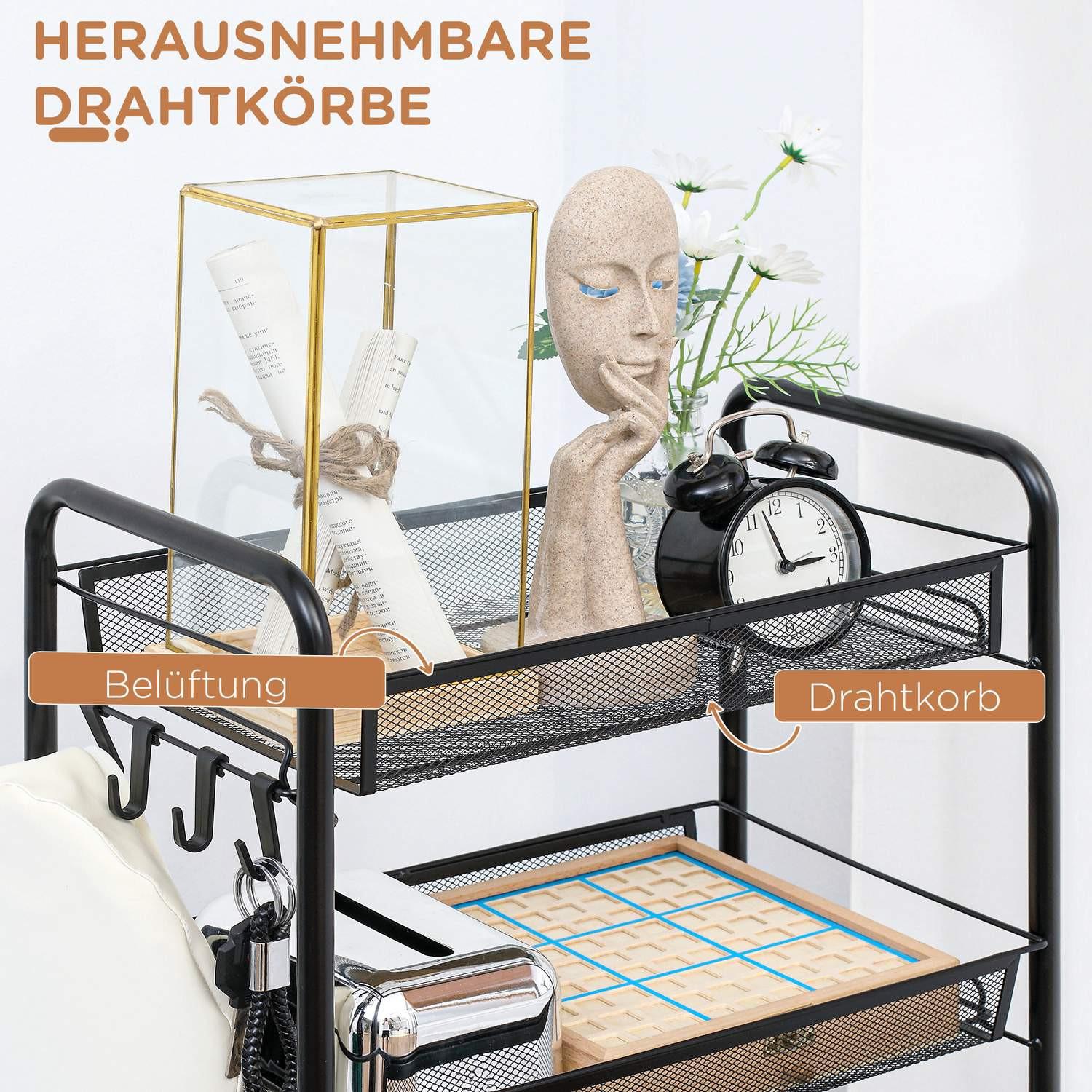 Northio Chariot à roulettes Chariot de Service à 4 Niveaux Chariot de Rangement à 5 Paniers avec poignée Chariot de Cuisine pour Cuisine Salon Acier Noir  