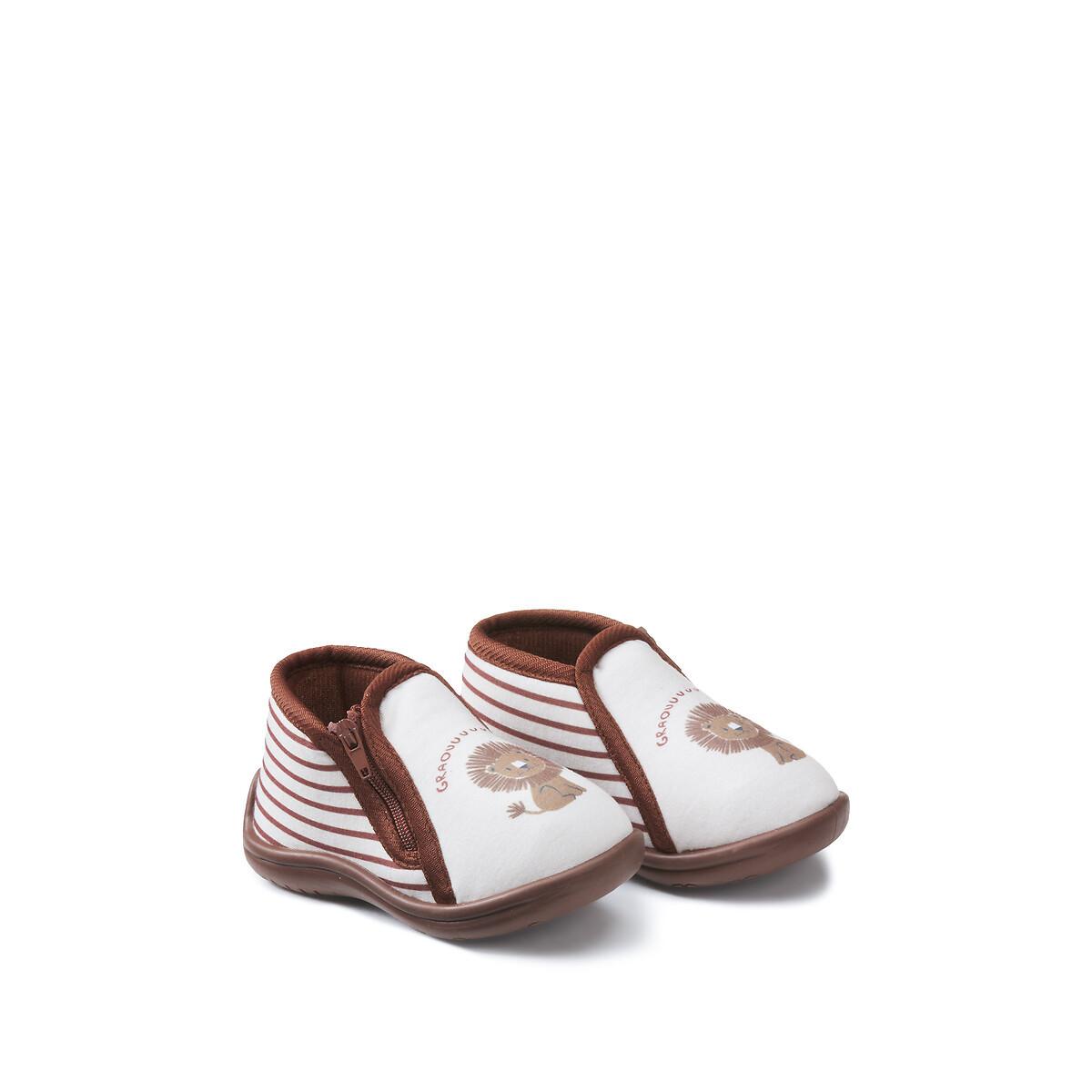 Image of Hausschuhe Mit Reissverschluss Und Löwenmotiv Unisex Beige 19