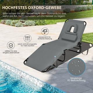 Northix Bain de soleil pliant avec ouverture pour le visage & 3 coussins & dossier réglable en 5 directions gris  