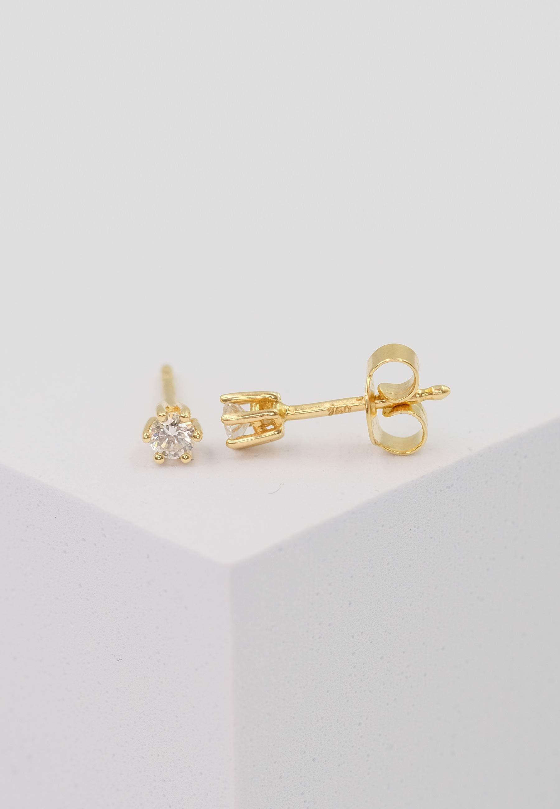 MUAU Schmuck  Clous d'oreilles solitaires 6 poignées en or jaune 750 diamants 0,15ct. 5mm 