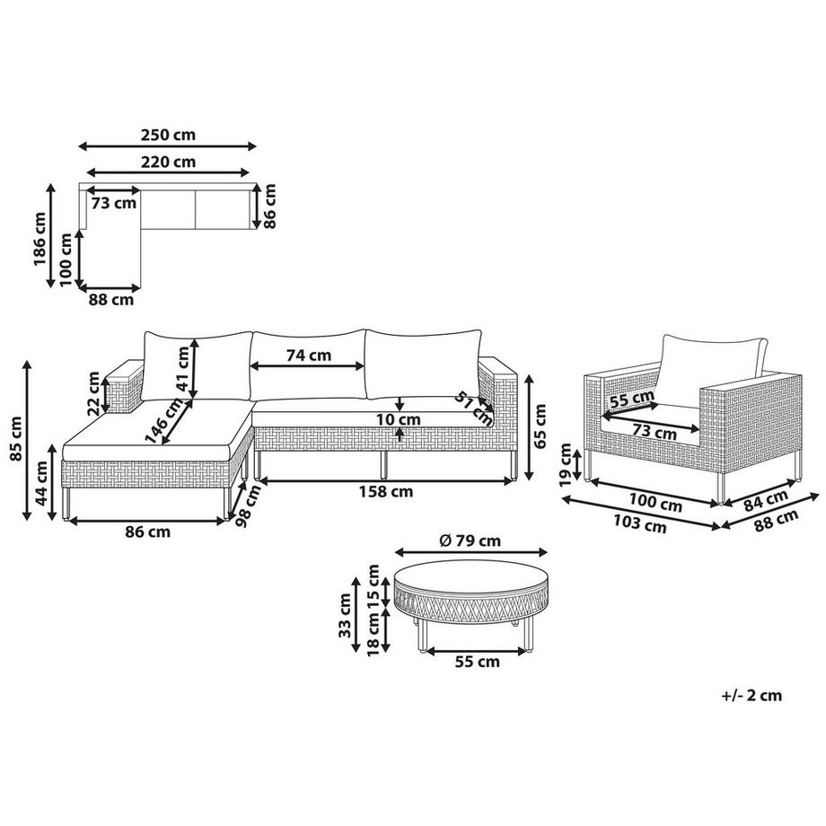 Beliani Set lounge pour jardin en Polyrotin Boho CALASETTA  