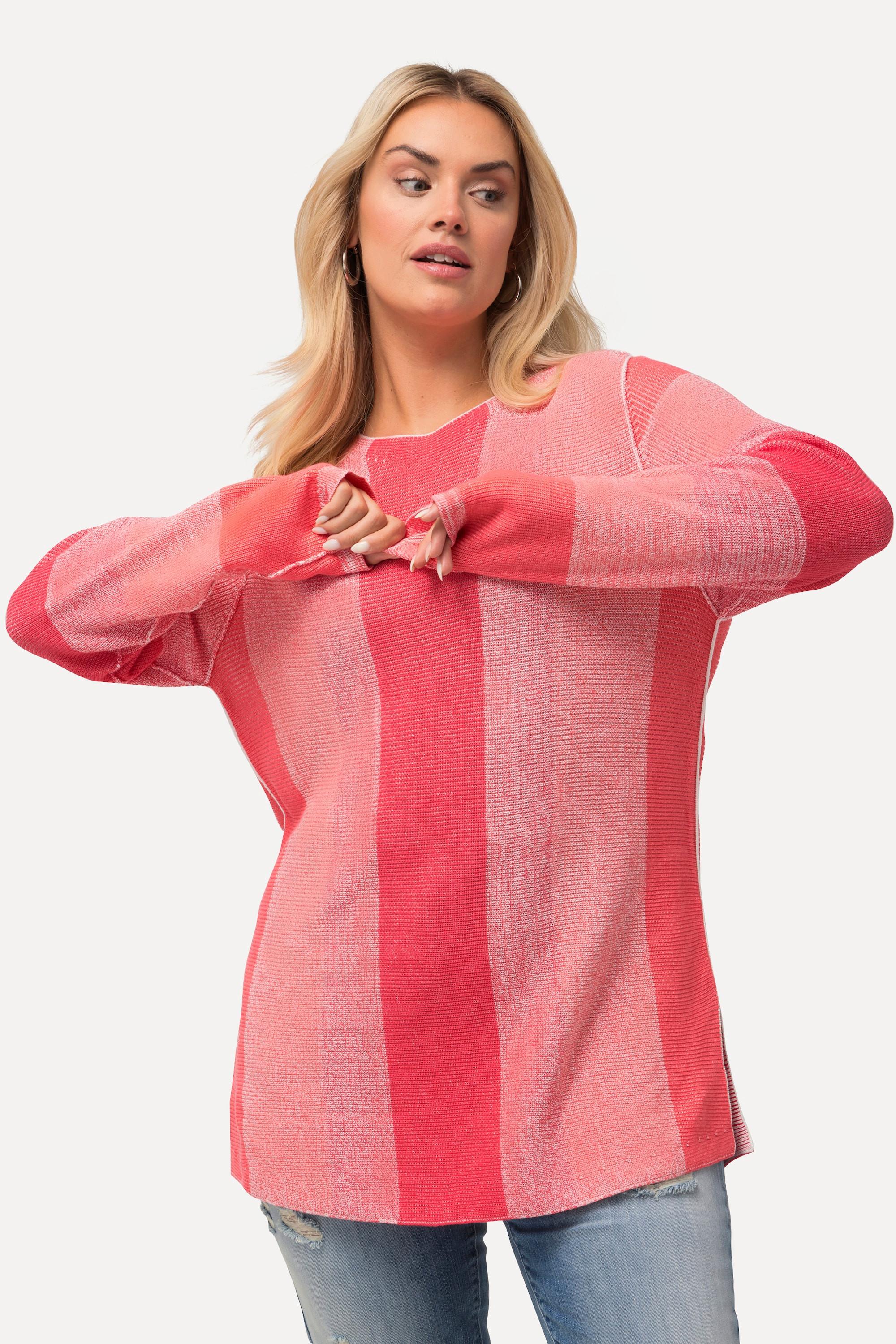 Ulla Popken  Pullover con righe, scollo a girocollo e maniche lunghe 