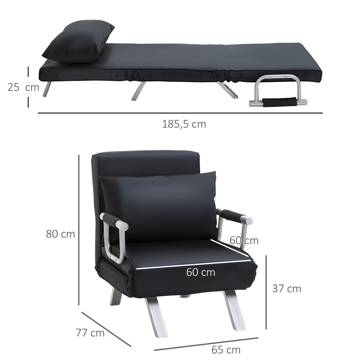 Northio Fauteuil-Lit, Canapé-Lit 2 En 1, Chaise Pliante Avec Dossier Réglable, Coussin, Lit D'Appoint Pouvant Supporter Jusqu'À 120 Kg, Noir  
