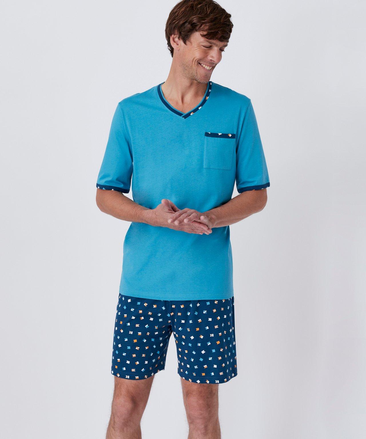 Image of Jersey-kurzpyjama Aus Reiner Gekämmter Baumwolle. Unisex Blau XXL