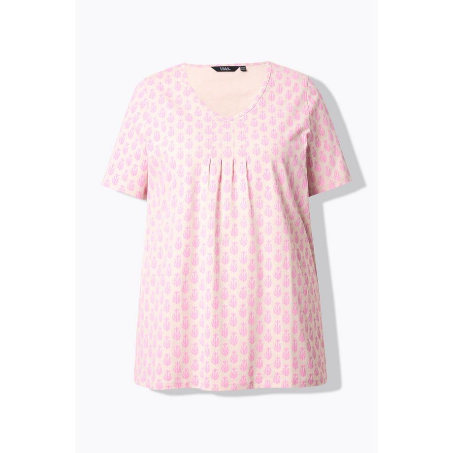 Ulla Popken T-Shirt Linea ad A Scollo a V Mezze Maniche con Pieghe Decorative  