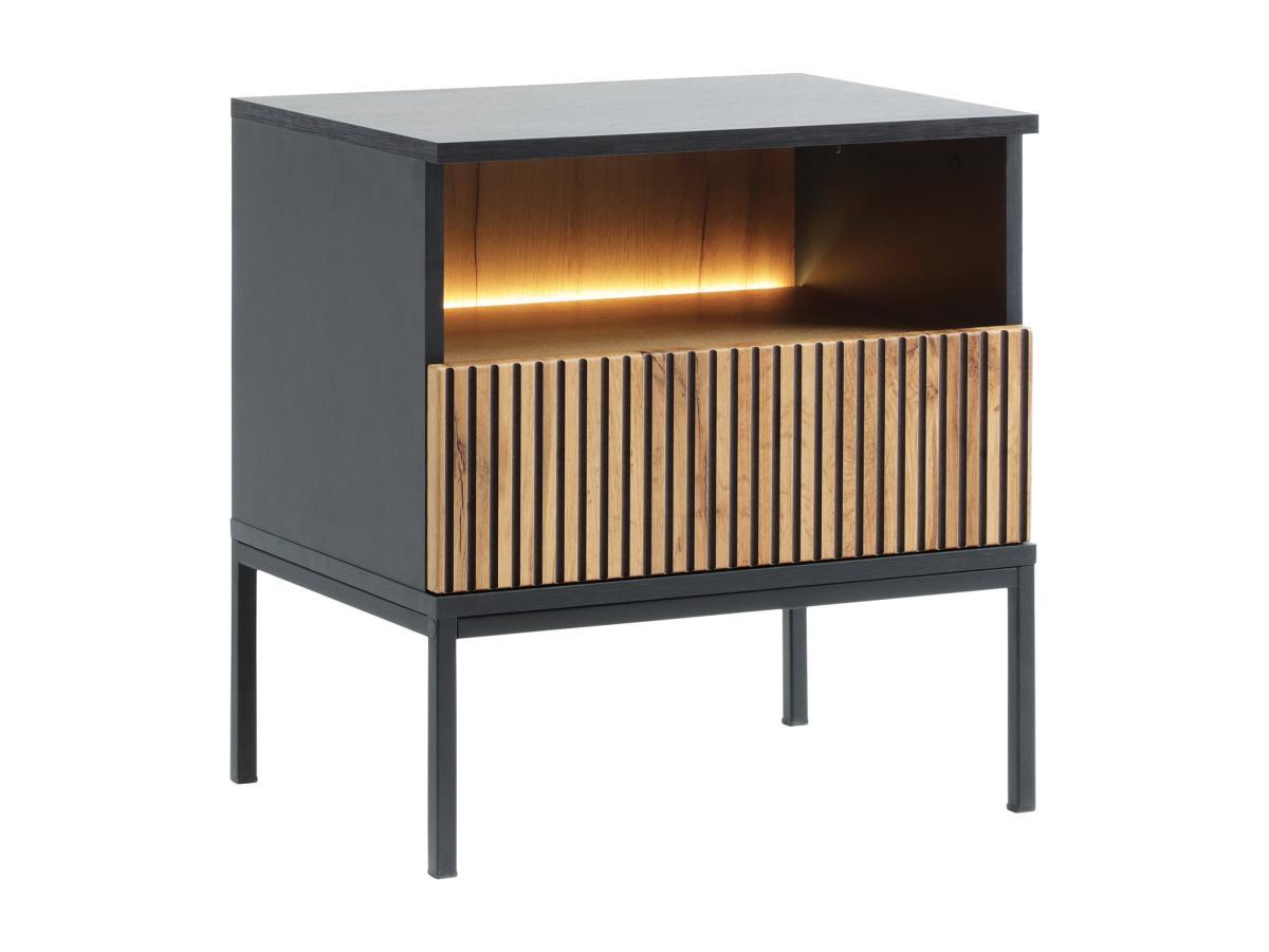 Vente-unique Comodino con 1 cassetto e 1 nicchia Con LED Nero e naturale - Lotto di 2 - OVILA  