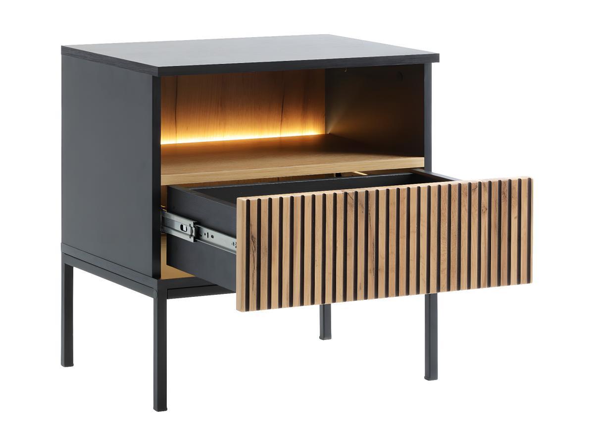 Vente-unique Comodino con 1 cassetto e 1 nicchia Con LED Nero e naturale - Lotto di 2 - OVILA  