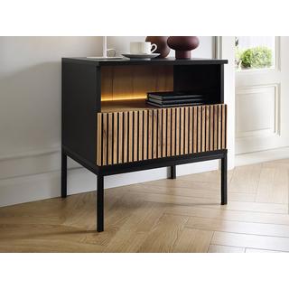 Vente-unique Comodino con 1 cassetto e 1 nicchia Con LED Nero e naturale - Lotto di 2 - OVILA  