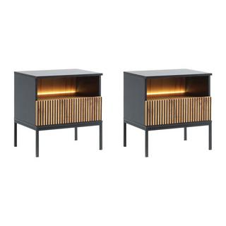 Vente-unique Lot de 2 tables de chevet avec 1 tiroir et 1 niche - Avec LEDs - Noir et naturel - OVILA  