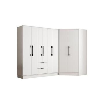 Eckkleiderschrank mit 8 Türen & 2 Schubladen - 263 cm - Weiß - FEOVA