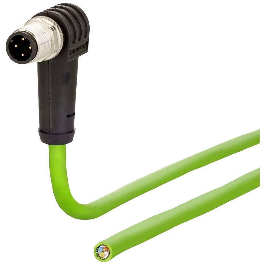 Câble Ethernet industriel M12, codage D, 5.0 m, connecteur mâle M12 coudé - extrémité de câble libre