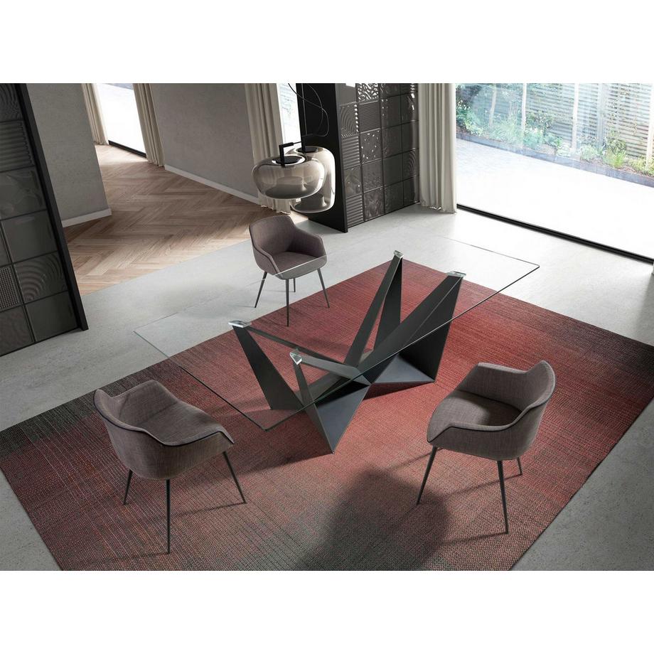 ANGEL CERDA Tavolo da pranzo rettangolare in vetro temperato e acciaio  