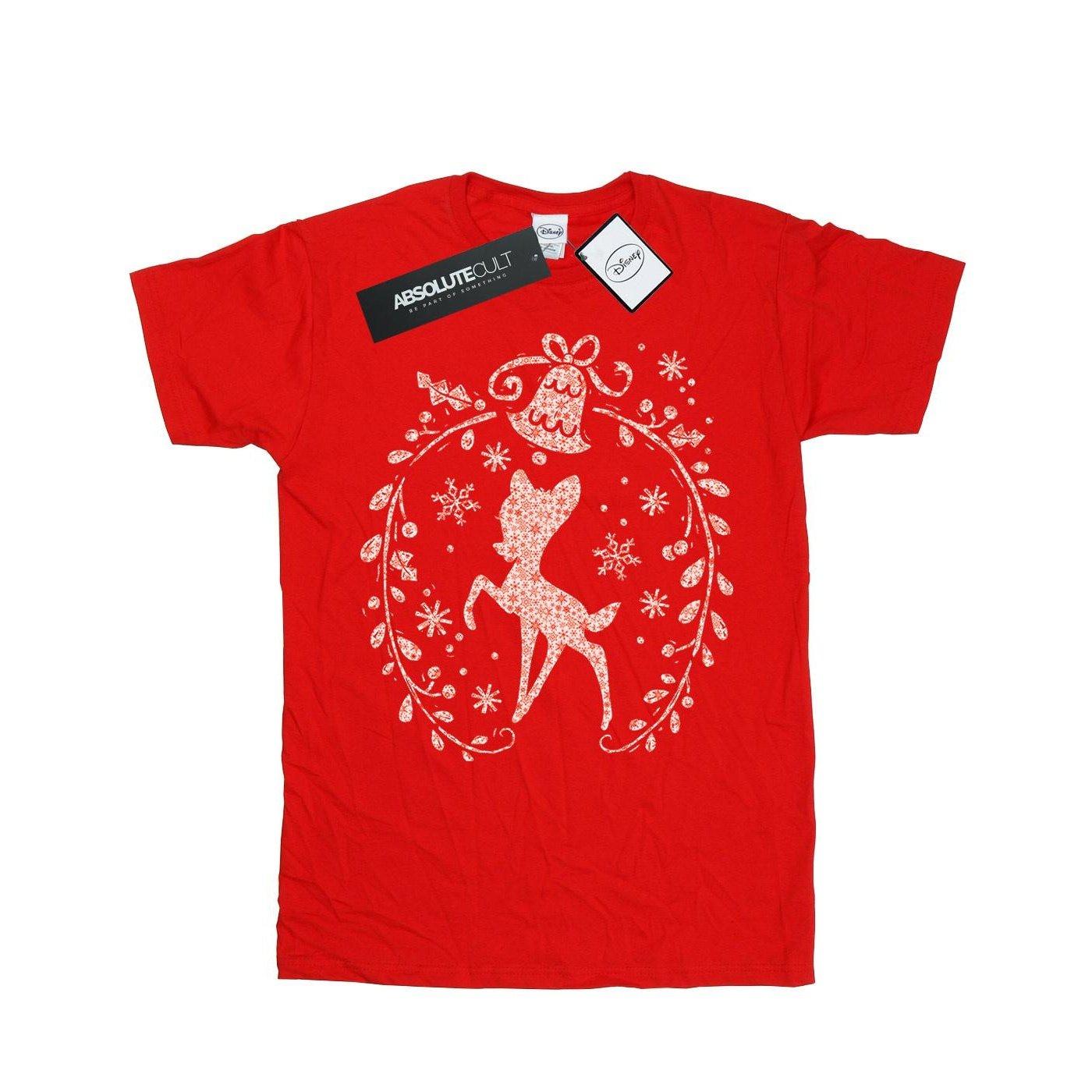 Image of Bambi Christmas Wreath Tshirt Unisex Rot Bunt 152-158