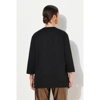 Ulla Popken  Sweat-shirt à manches 3/4 et col en V, tissu texturé 