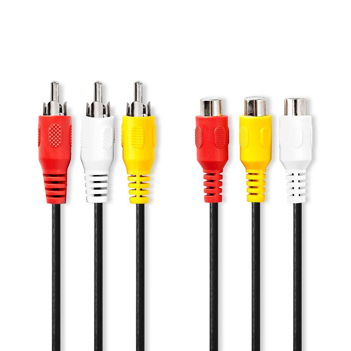 Image of Composite-Video-Kabel | 3x RCA Hane | 3x RCA Hona | Nickel Platerad | 480p | 2,00 m | Rund | PVC | Svart | Kuvert
