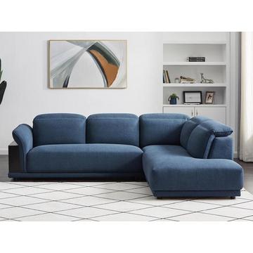 Ecksofa mit Stauraum + Kopfstützen - Ecke Rechts - Stoff - Blau - PERCEVAL