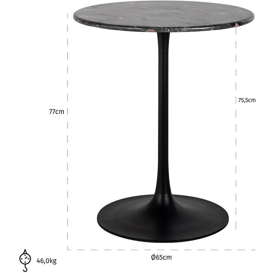 mutoni Table de bistrot Carlten marbre noir rond 65  