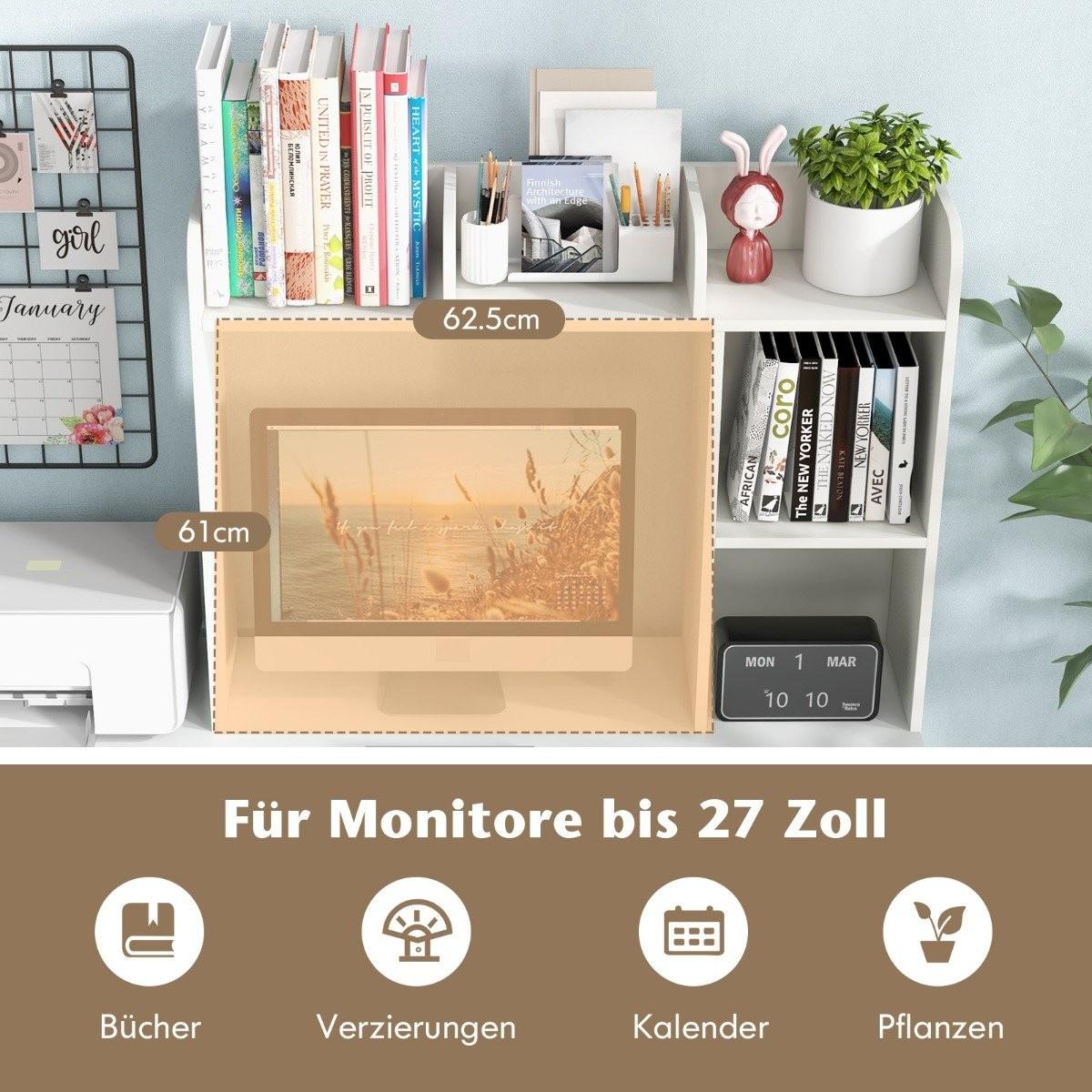 Northix Schreibtischregal Mehrzweck-Tischregal aus Holz 3-stöckiges Präsentationsregal für Computertische Weiß  