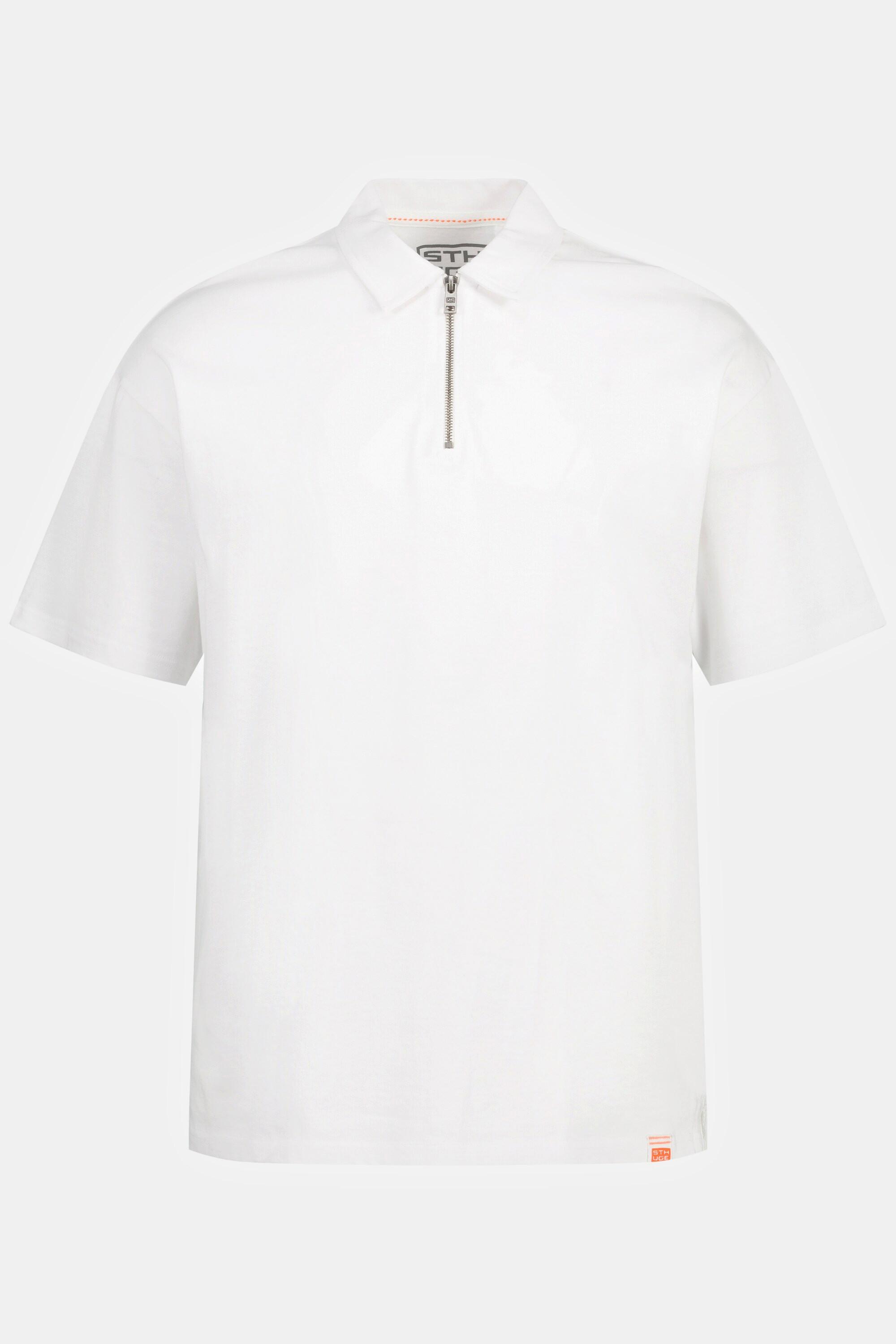 Sthuge  Maglia polo STHUGE di jersey con zip e mezze maniche bianco neve 