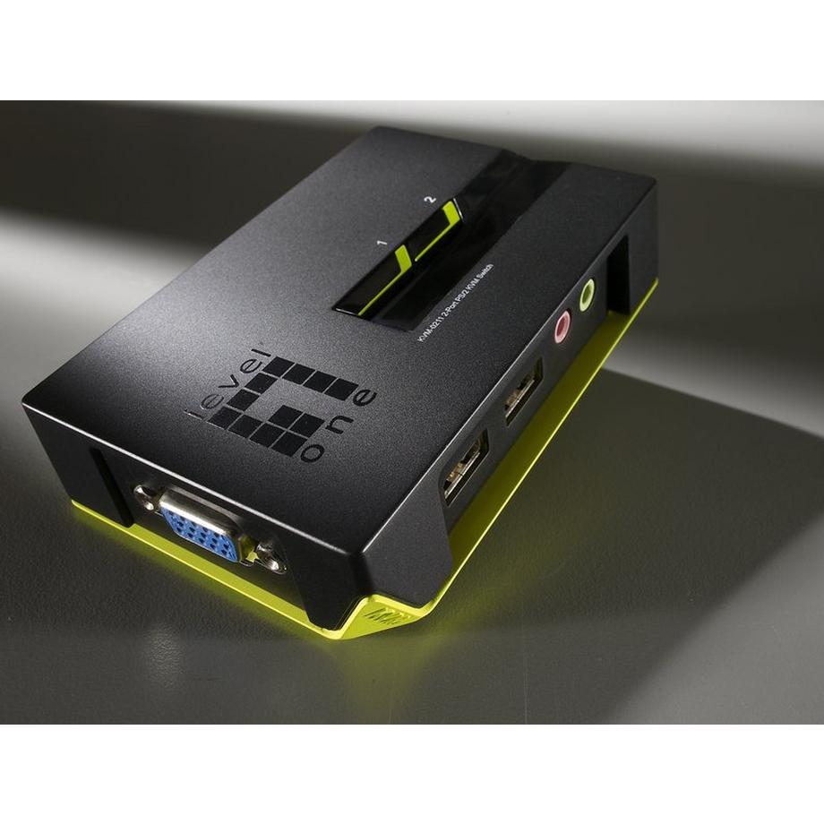 LevelOne  LevelOne KVM-0221 commutateur écran, clavier et souris Noir, Vert 