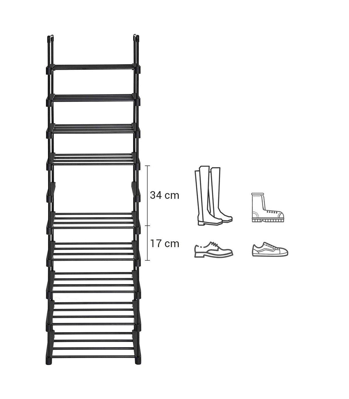 Calicosy Schuhregal ausem Eisen mit 10 anpassbaren Ebenen - L45 x H174 cm.  
