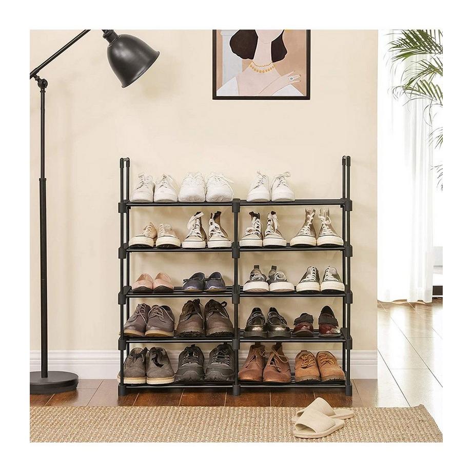 Calicosy Scaffale per Scarpe in Ferro Nero con 10 Livelli Modulari - L45 x H174 cm  