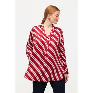 Ulla Popken  Blusa a righe dal taglio lungo e svasato con colletto da camicia e maniche lunghe 