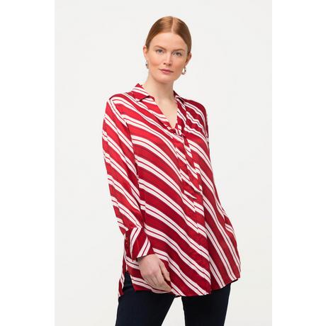 Ulla Popken  Blusa a righe dal taglio lungo e svasato con colletto da camicia e maniche lunghe 