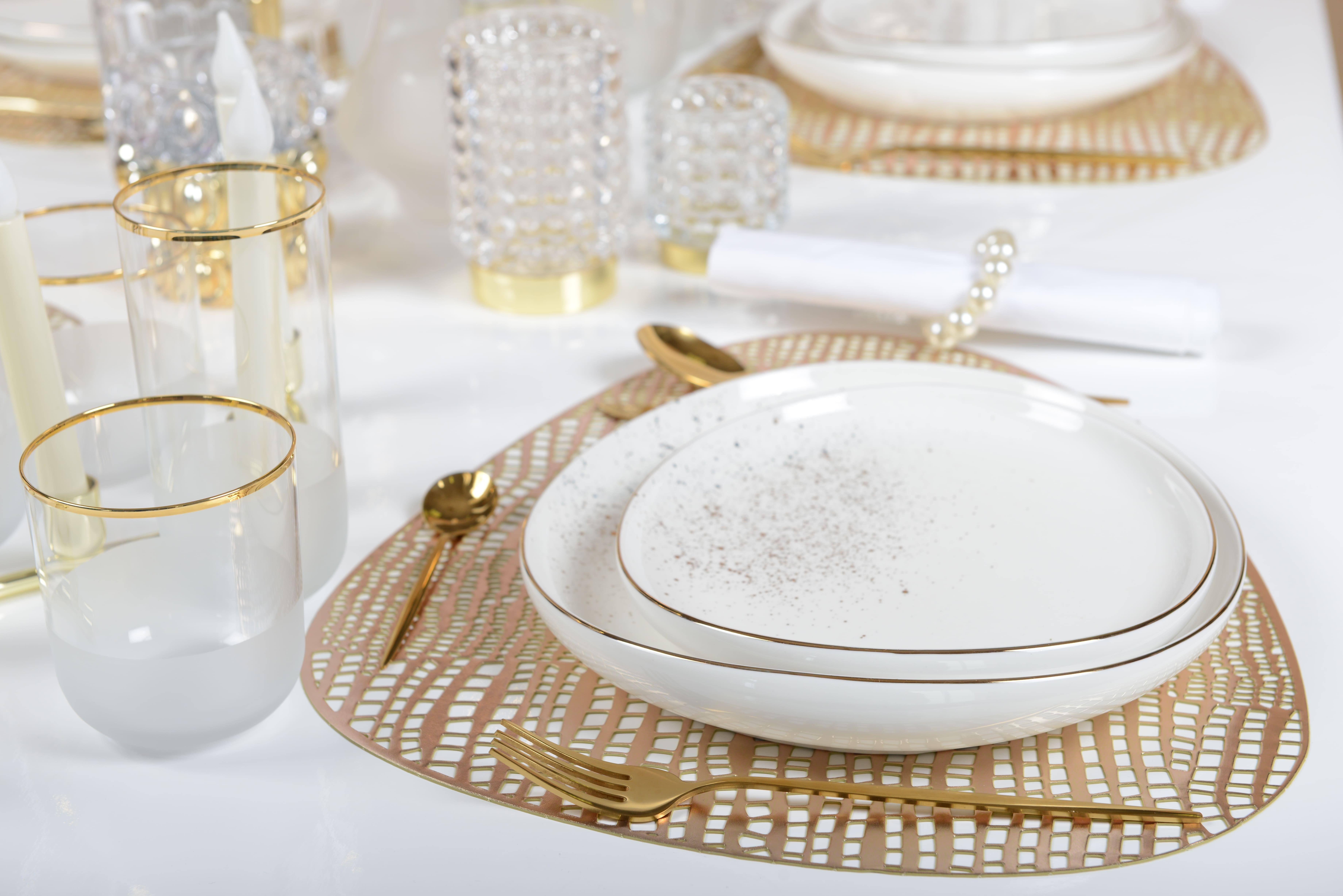 Aulica Ovales Dessertteller Weiß mit Goldblitz  