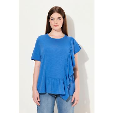 T-shirt in cotone biologico con volant, scollo a girocollo e mezze maniche