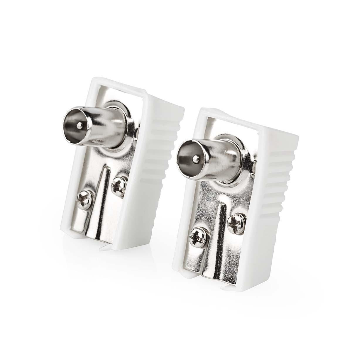 Image of Iec (koax) | Gewinkelt | Stecker | Vernickelt | 75 Ohm | Schraube | Kabeleingang Durchmesser: 7,0 Mm | Metall / Pvc | Weiß | 2 Stk. | Box Unisex