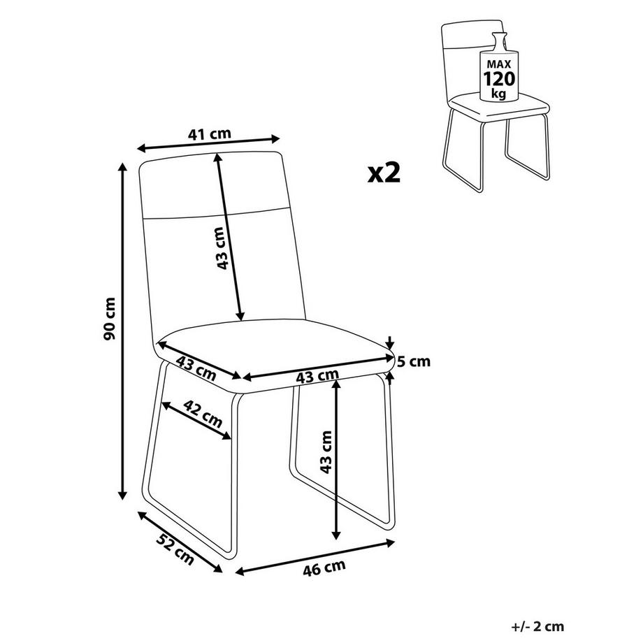 Beliani Lot de 2 chaises de salle à manger en Tissu Rétro NEVADA  