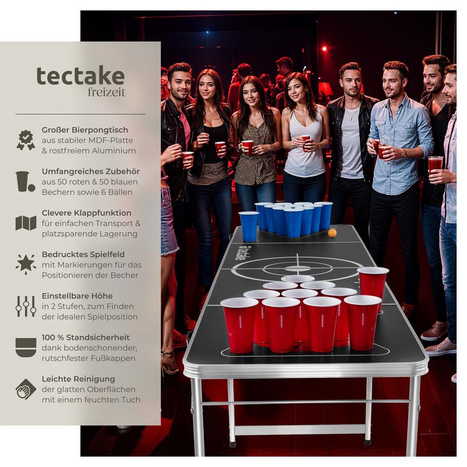 Tectake  Bierpong-Tisch Brew Battle aus Aluminium klappbar und höhenverstellbar 
