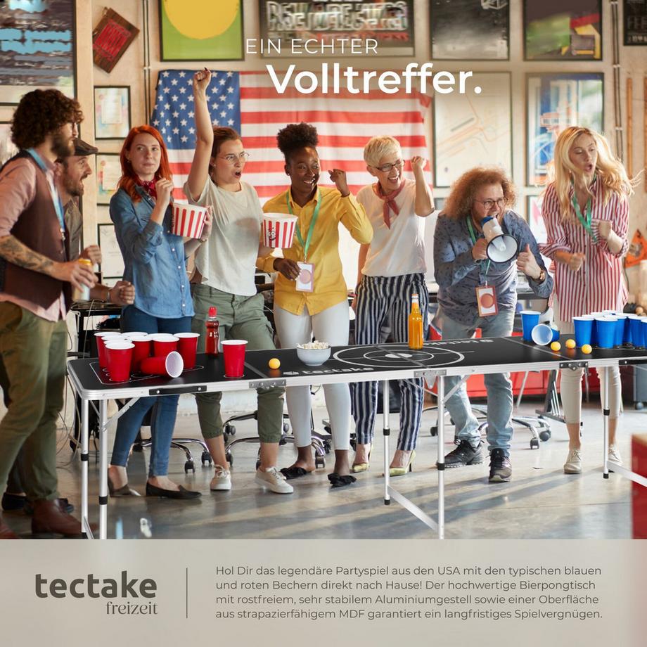 Tectake  Aluminium Bierpongtisch Brew Battle klappbar höhenverstellbar 