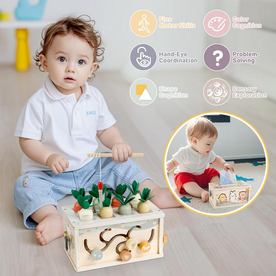 Activity-board  6 in 1 Stoffbox Babyspielzeug von Motor Toys 
