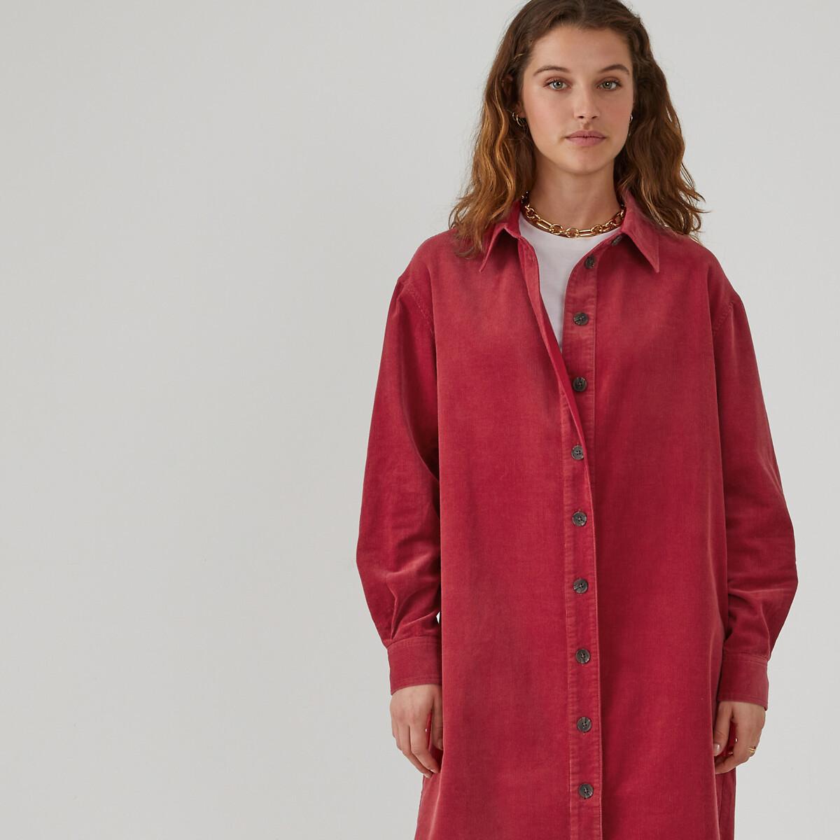 Image of Blusenkleid Aus Cord Mit Langen Ärmeln Damen Rot 40