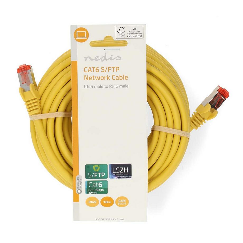 Nedis  Cavo di rete CAT6 | RJ45 maschio | RJ45 maschio | S/FTP | 10,0 m | Rotondo | LSZH | Giallo | Etichetta 