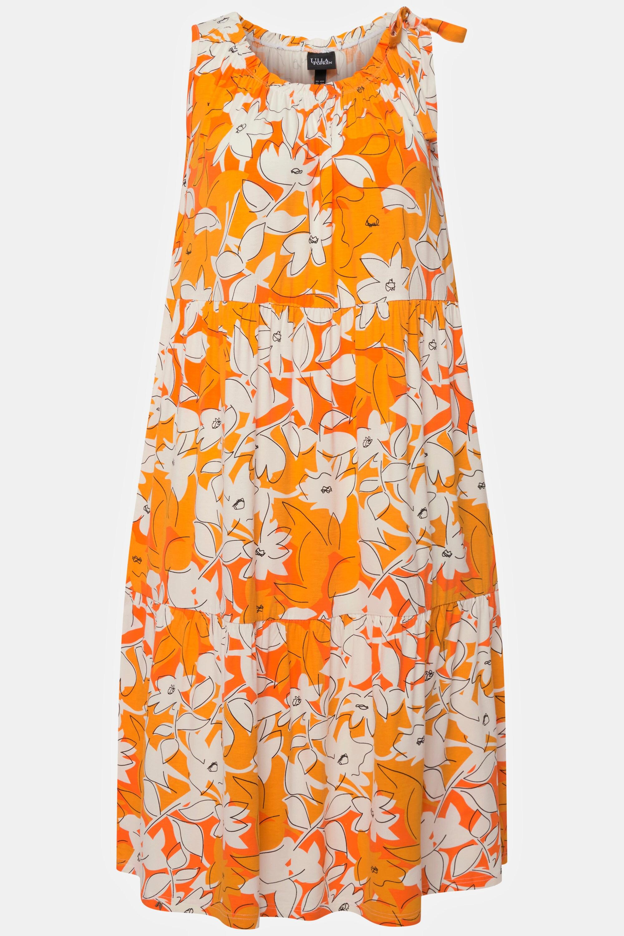 Ulla Popken  Midikleid, Blüten, Rundhals, Rüsche, Volants, ärmellos 