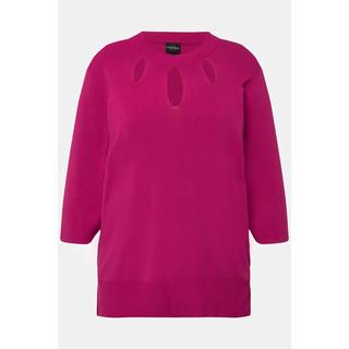 Ulla Popken  Pullover, Cut-Outs, Stehkragen, 3/4-Arm, Rippstrick 