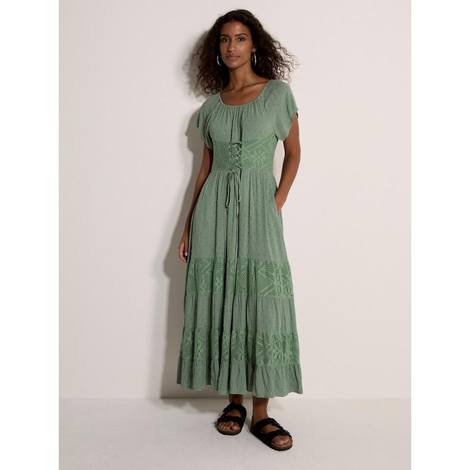 Maxikleid mit Korsett und Spitzendetails
