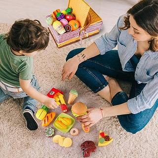 Activity-board  Accessoires de cuisine pour enfants, accessoires de cuisine avec panier de pique-nique, jouets alimentaires 103 pièces, jeux de rôle pour enfants 