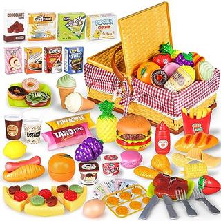 Activity-board  Accessoires de cuisine pour enfants, accessoires de cuisine avec panier de pique-nique, jouets alimentaires 103 pièces, jeux de rôle pour enfants 