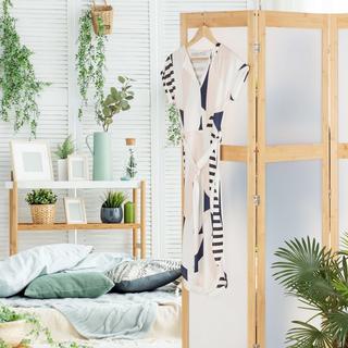 B2X Paravent en 3 parties avec cadre en bambou  