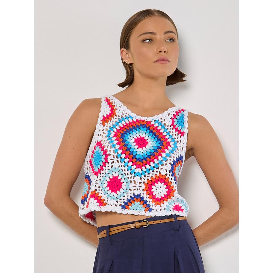 Diamond Crochet Crop Weste