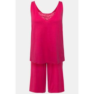 Ulla Popken  Pyjama court avec dentelle, haut sans manches et col V. Short 