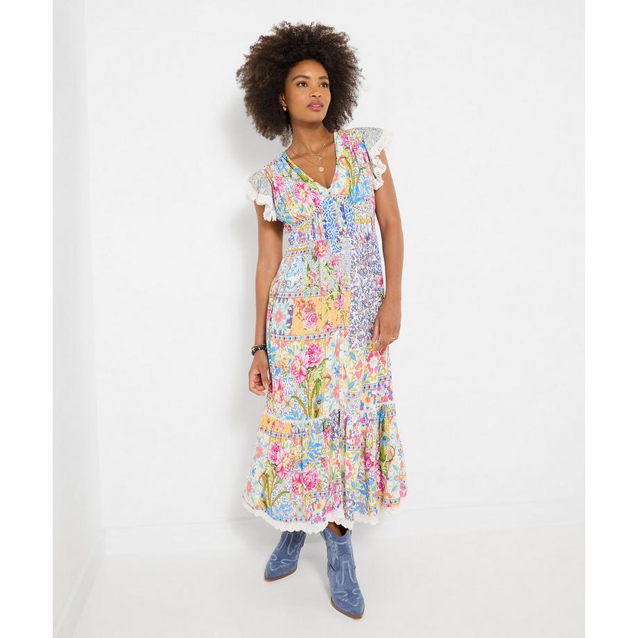 Robe maxi patchwork à manches flottantes